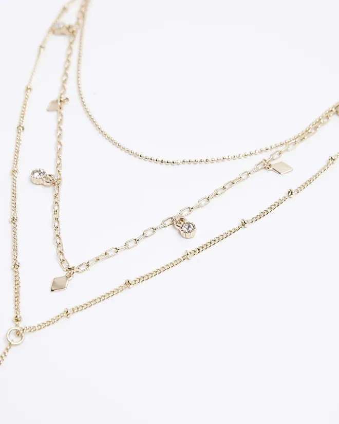 River Island Gold charm multirow necklace Yellow Discount