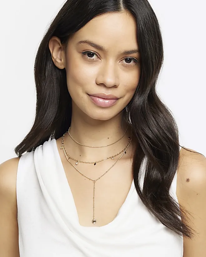 River Island Gold charm multirow necklace Yellow Discount
