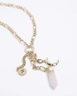 River Island Gold Charm Necklace Yellow Online