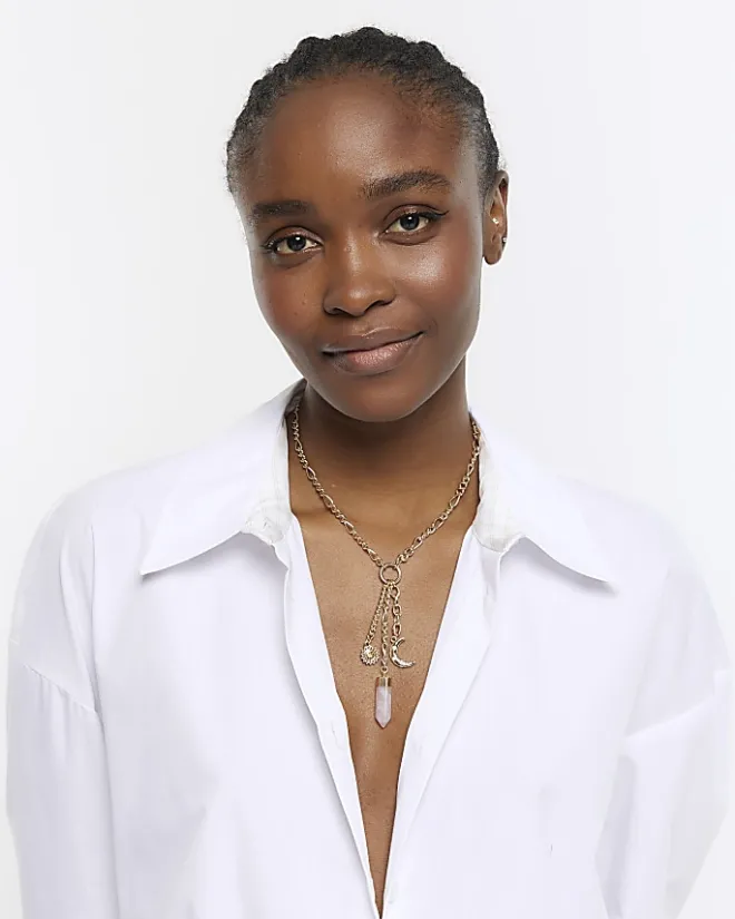 River Island Gold Charm Necklace Yellow Online