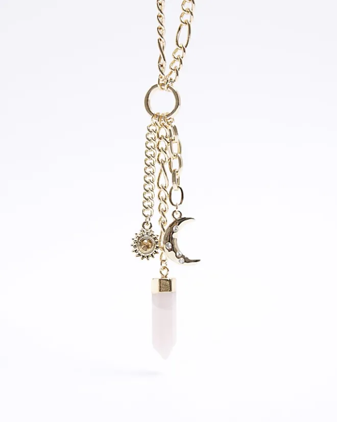 River Island Gold Charm Necklace Yellow Online