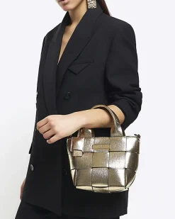 River Island Gold chunky weave small tote bag Yellow Best
