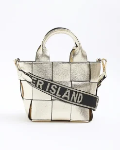 River Island Gold chunky weave small tote bag Yellow Best