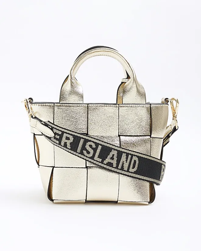 River Island Gold chunky weave small tote bag Yellow Best