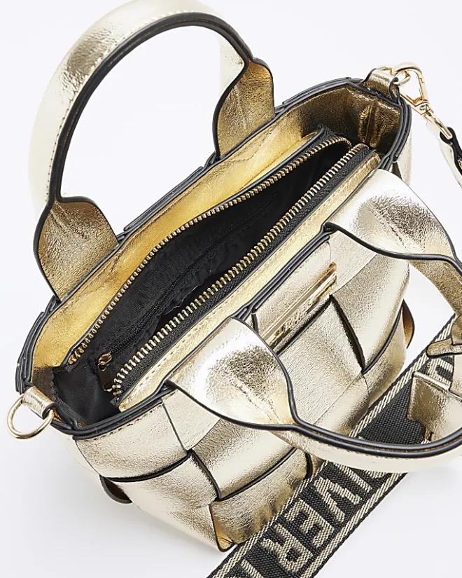 River Island Gold chunky weave small tote bag Yellow Best