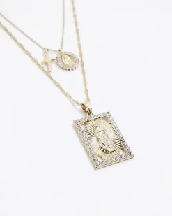 River Island Gold Coin and Charm Necklace Yellow Hot