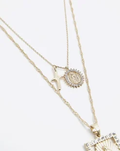 River Island Gold Coin and Charm Necklace Yellow Hot