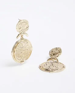 River Island Gold Coin Drop Earrings Yellow Outlet
