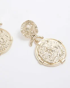 River Island Gold Coin Drop Earrings Yellow Outlet