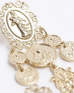 River Island Gold Coin Drop Earrings Yellow Best