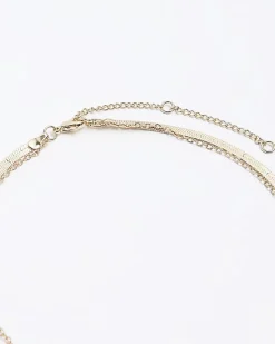 River Island Gold Coin Multirow Necklace Yellow Fashion