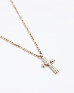 River Island Gold Colour Cross Pendant Necklace Yellow Hot