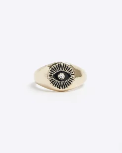 River Island Gold Colour Eye Signet Ring Yellow Hot