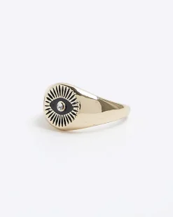River Island Gold Colour Eye Signet Ring Yellow Hot