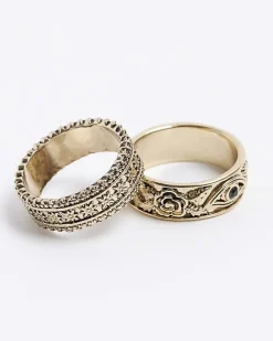 River Island Gold colour floral ring multipack Yellow Hot