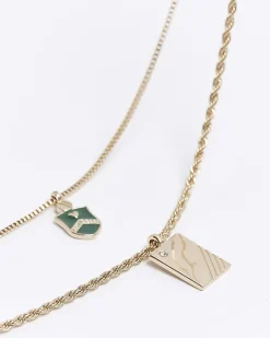 River Island Gold colour shield and tag multirow necklace Yellow Best