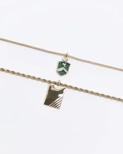 River Island Gold colour shield and tag multirow necklace Yellow Best