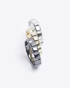 River Island Gold colour square rings multipack White New