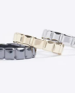 River Island Gold colour square rings multipack White New