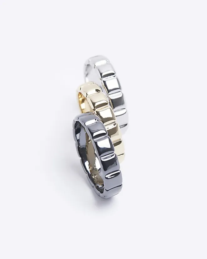 River Island Gold colour square rings multipack White New