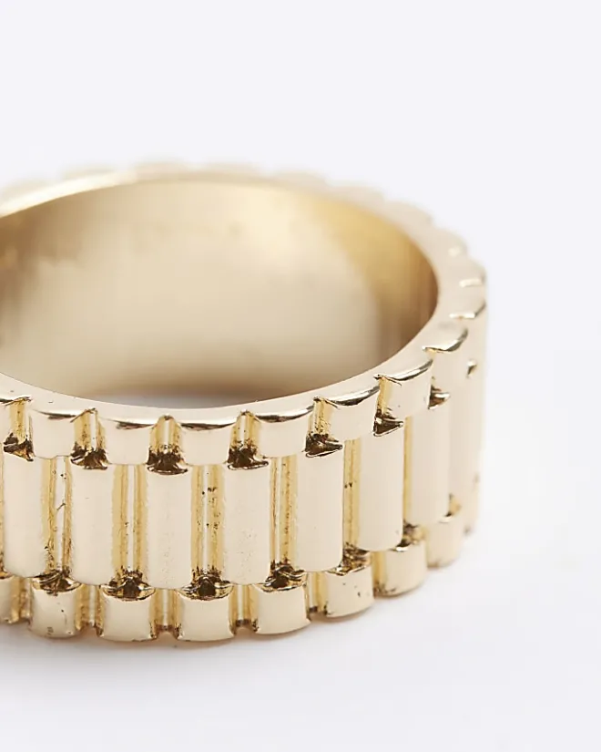 River Island Gold colour textured ring Yellow New