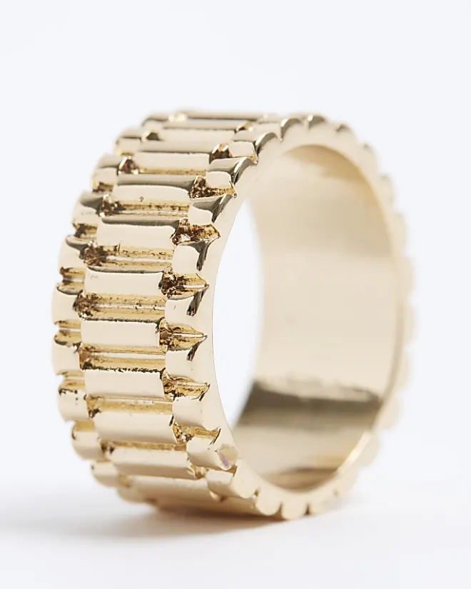 River Island Gold colour textured ring Yellow New