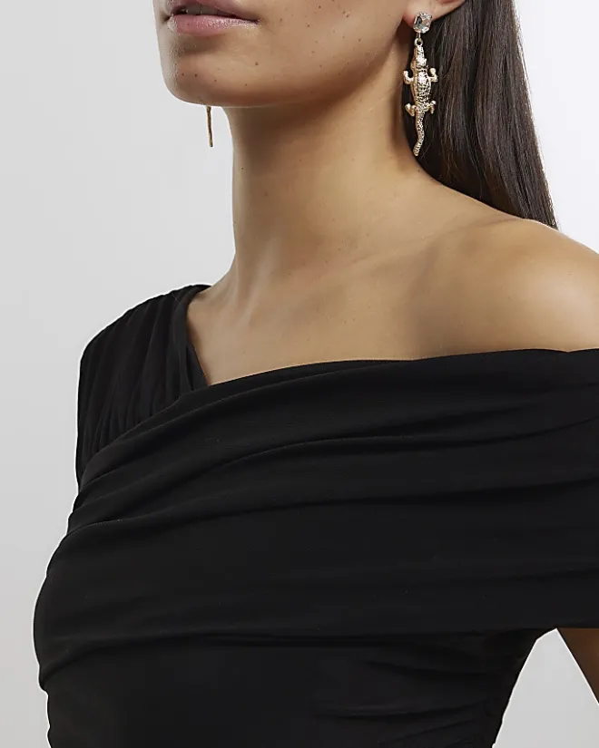 River Island Gold Crocodile Earrings Yellow Clearance