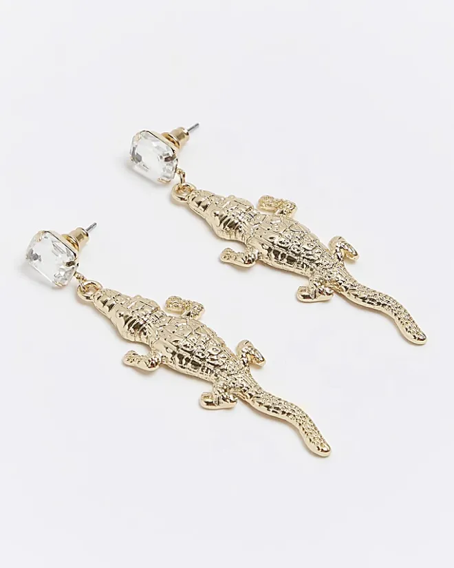 River Island Gold Crocodile Earrings Yellow Clearance