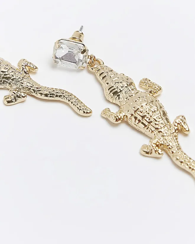 River Island Gold Crocodile Earrings Yellow Clearance