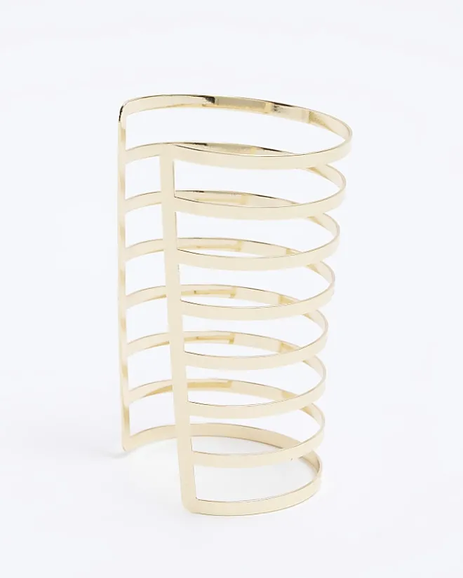 River Island Gold Cuff Chunky Bracelet Yellow Sale