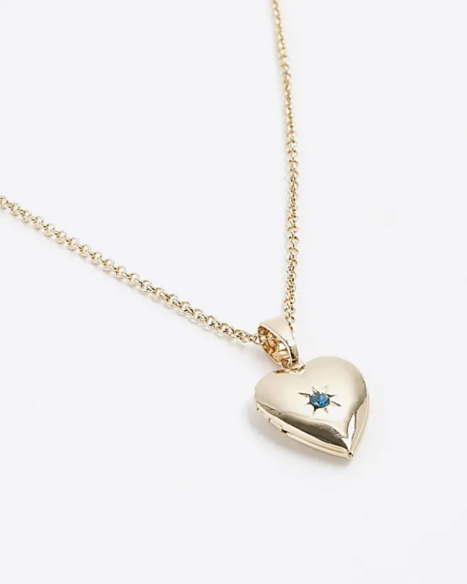 River Island Gold December Birthstone Heart Necklace Yellow Outlet