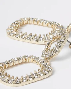 River Island Gold Diamante Drop Earrings Yellow Fashion