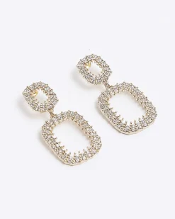 River Island Gold Diamante Drop Earrings Yellow Fashion