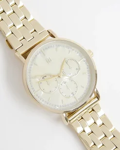 River Island Gold Diamante Face Watch Yellow Sale