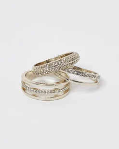 River Island Gold diamante rings multipack Yellow Fashion