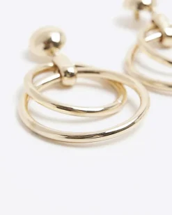 River Island Gold double hoop drop earrings Yellow Hot