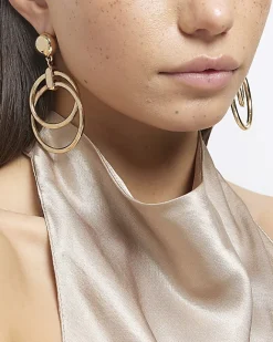 River Island Gold double hoop drop earrings Yellow Hot