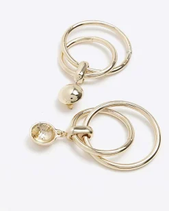 River Island Gold double hoop drop earrings Yellow Hot