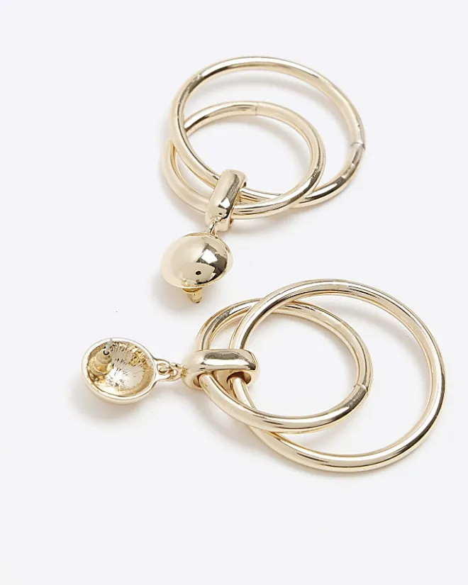 River Island Gold double hoop drop earrings Yellow Hot
