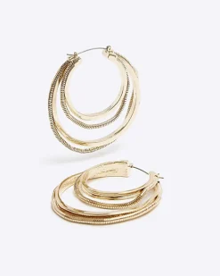 River Island Gold Double Hoop Earrings Yellow Sale