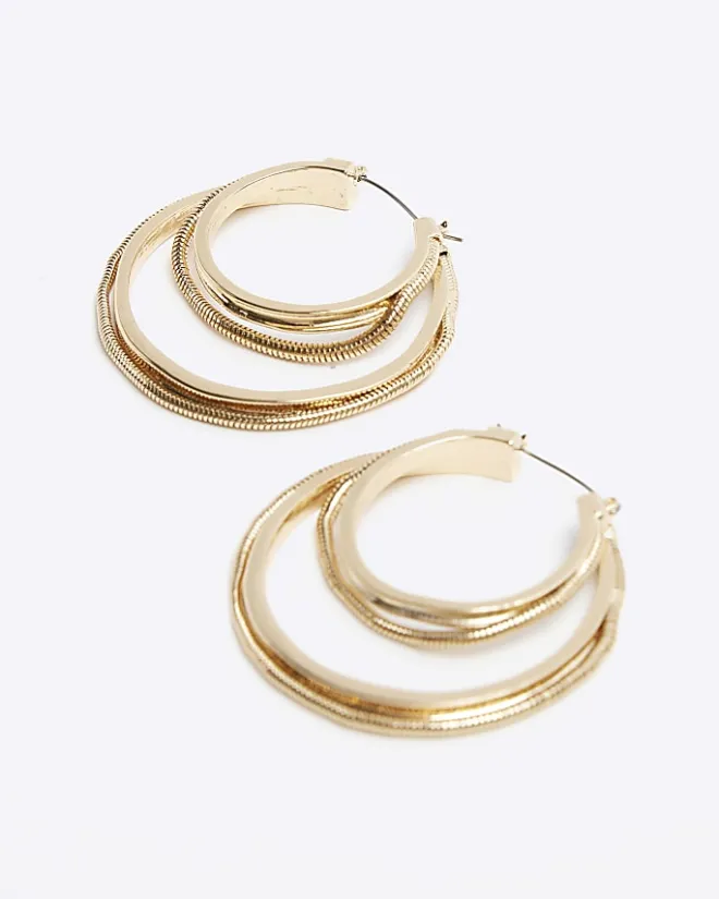 River Island Gold Double Hoop Earrings Yellow Sale
