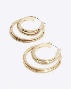 River Island Gold Double Hoop Earrings Yellow Sale