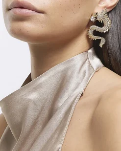 River Island Gold Dragon Stud Earrings Yellow Outlet