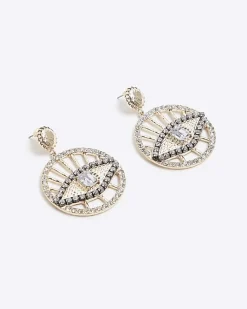 River Island Gold eye embellished earrings Yellow Online