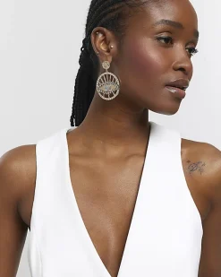 River Island Gold eye embellished earrings Yellow Online