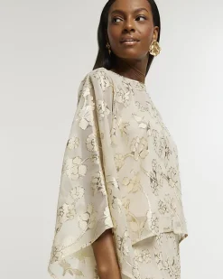 River Island Gold glitter floral cape blouse Pink Best
