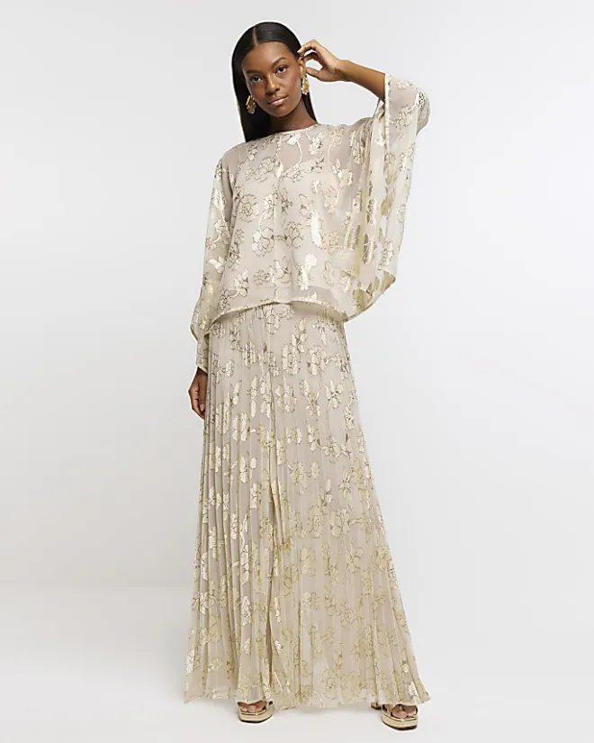 River Island Gold glitter floral cape blouse Pink Best