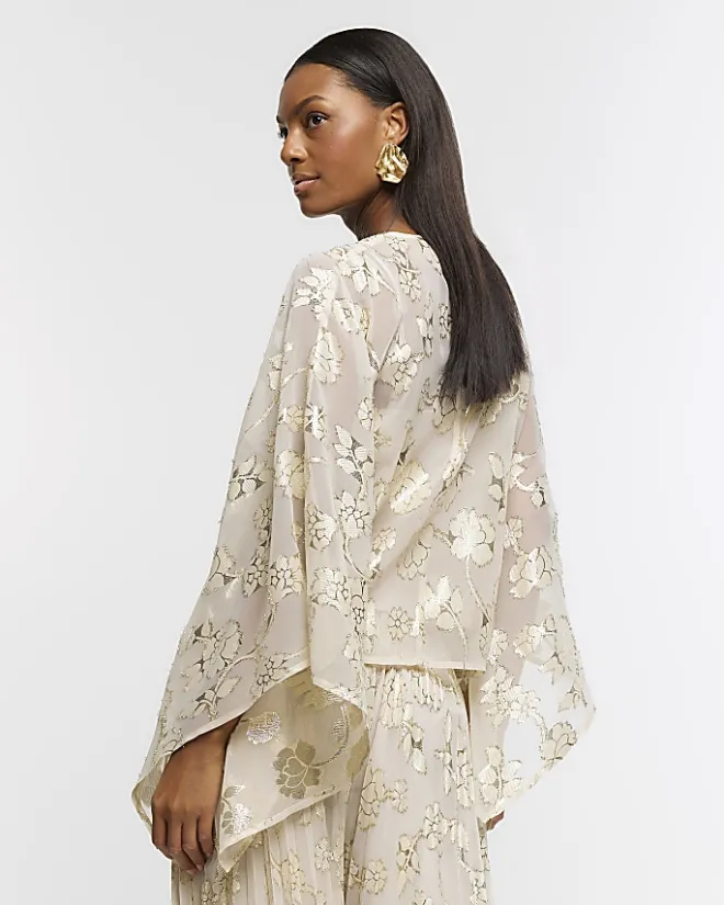 River Island Gold glitter floral cape blouse Pink Best