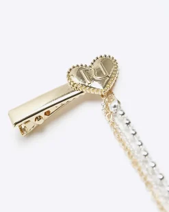 River Island Gold Heart Chain Hair Clip Yellow Online