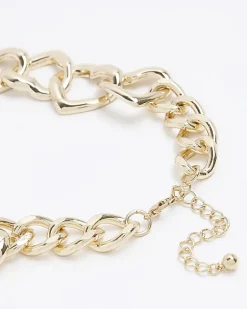 River Island Gold Heart Chain Necklace Yellow Outlet